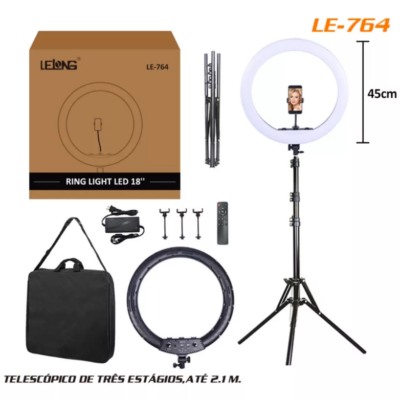 Iluminador Led Ring Light Grande 46cm 18 Polegada Tripé 2.1m