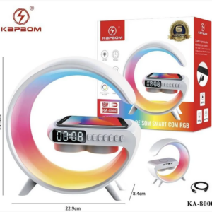 Luminária Rgb Relógio Carregador Celular Caixa De Som Smart