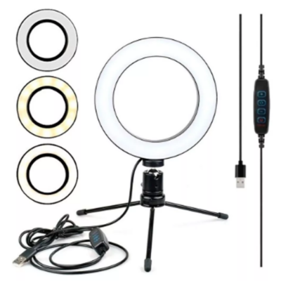 Ring Light De 6 Polegadas Mesa Iluminador Com Led Tripé 16cm Cor da estrutura Preto Cor da luz 3Tons 110V/220V