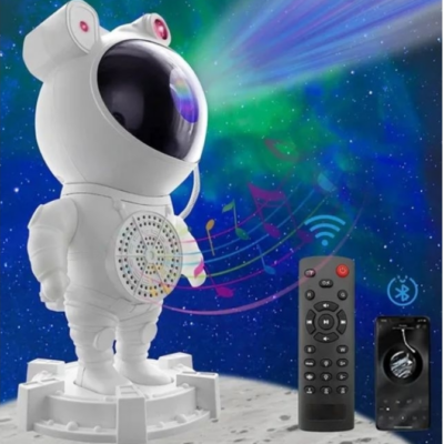 Projetor Luminária Astronauta Galáxia Com Caixa De Som Musical Rgb