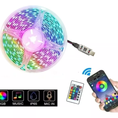 Fita Led 5050 Rgb Usb Bluetooth Controle App Ip65 Colorida